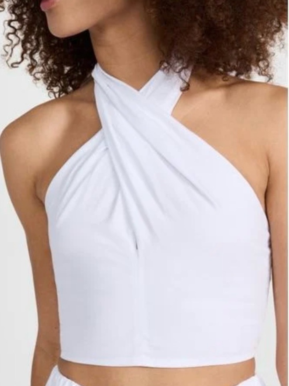 STAUD KAI WHITE TWIST HALTER STRETCH POPLIN COTTON TOP SIZE 14